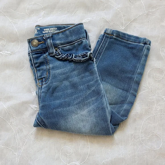 Cat & Jack Girl Denim Blue Jeans 18 Months Ruffle Detail Preppy Light Wash - Picture 2 of 8